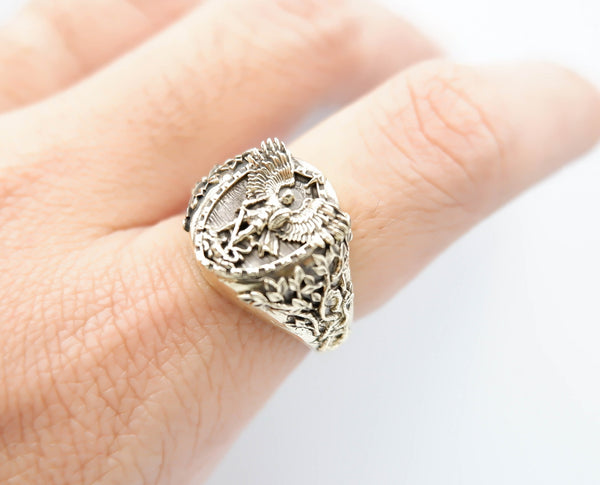 Saint Archangel Michael Dragon Wings Ring Christian Catholic Brass Jewelry Br-518