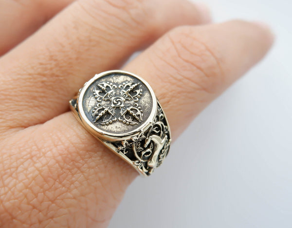 Vajra Dorje Ring for Men Women Gothic Buddhist Amulet Brass Jewelry Size 6-15 Br-362