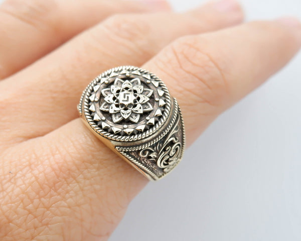 Mandala Ring for Men Flower of Life Brass Jewelry Size 6-15 Br-414