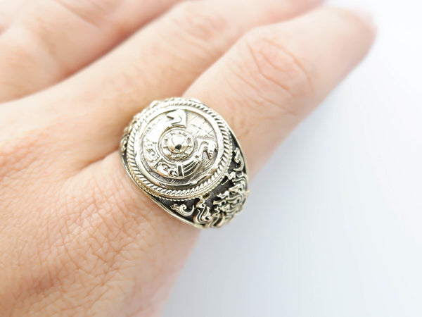 Viking Shield Ring Norse Shield with Viking Dragon Scandinavian Brass Jewelry Size 6-15 Br-356