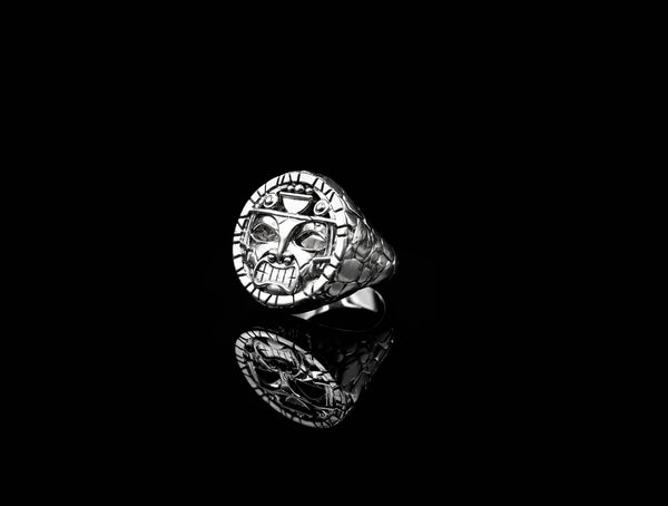 Seal of Mayan Calendar Aztec Inca Tribal Ring 925 Sterling Silver