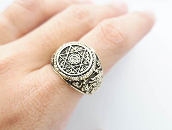 Flower Of Life Ring Pentacle Christian Pentagram for Men Women Brass Jewelry Size 6-15 Br-354