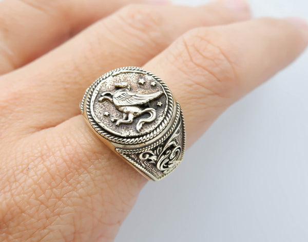 Pegasus Ring Ancient Greekl Flying Horse Brass Jewelry Size 6-15 Br-417