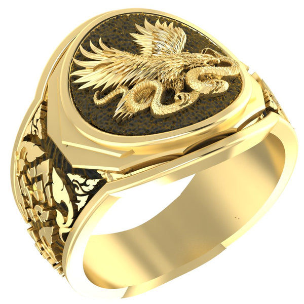 Men's Eagle Fighting Snake Ring, Mens Eagle and Snake Ring Animal Brass Jewelry Size 6-15