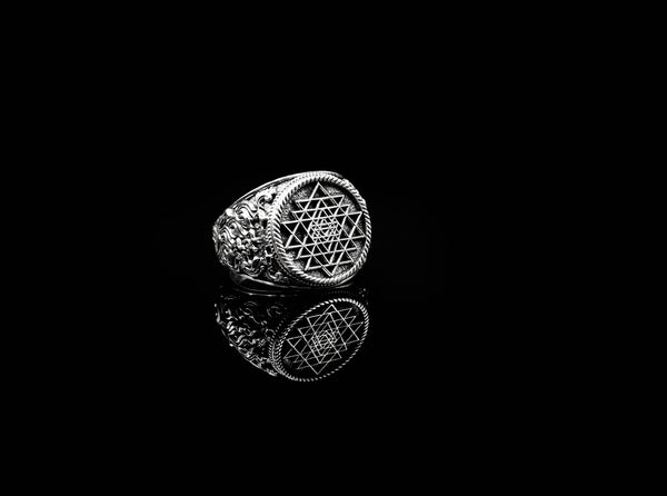 Sri Yantra Ring Gothic Triangle Hindu Talisman for Men Women Jewelry 925 Sterling Silver