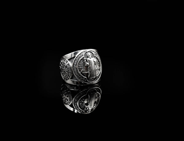 Saint Benedict Ring Exorcism Christian Jewelry 925 Sterling Silver