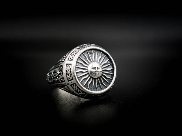 Sun Ring, Silver Sunset Ring Celtic Ornament Talisman Boho Men's Women Fashion Jewelry 925 Sterling Silver Size 6-15