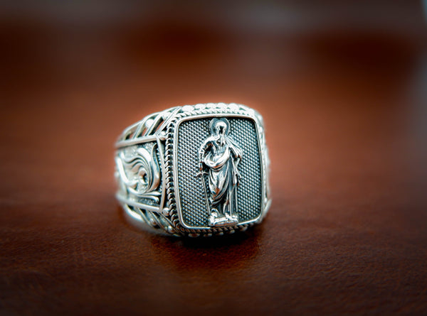 Catholic Signet St Saint Paul Ring Mens Amulet Jewelry 925 Sterling Silver Size 6-15