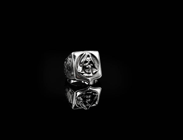 Hooded Skull Ring Gothic Men Death Santa Muerte for Men Women Jewelry 925 Sterling Silver