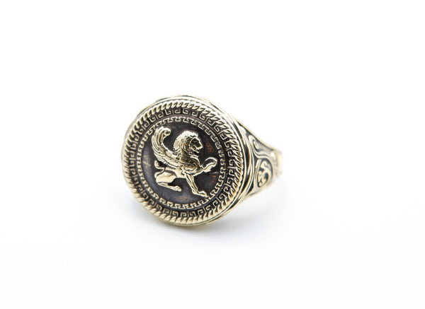 Mens Wing Lion Animal Ring Gothic Biker Winged Lion Brass Jewelry Size 6-15