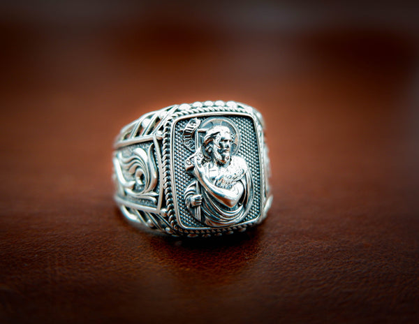 Catholic Signet St Saint John the Baptist Ring Mens Amulet Jewelry 925 Sterling Silver Size 6-15