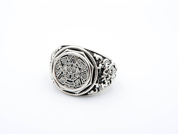 Mayan Calendar Ring Mexican Aztec Amulet Protection Jewelry 925 Sterling Silver Size 6-15