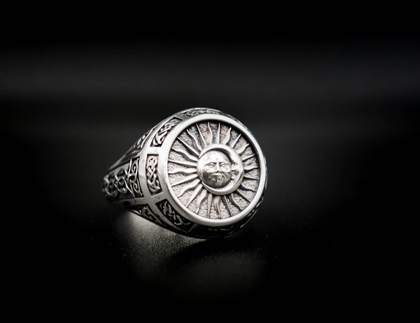 Sun Moon Ring Celtic Ornament Talisman Boho Men's Women Fashion Jewelry 925 Sterling Silver Size 6-15