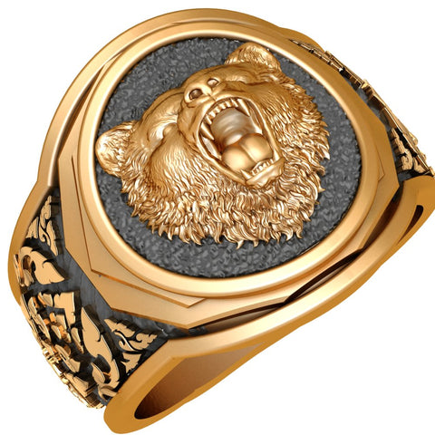 Men's Bear Head Ring, Mens Bear Ring Animal Brass Jewelry Size 6-15