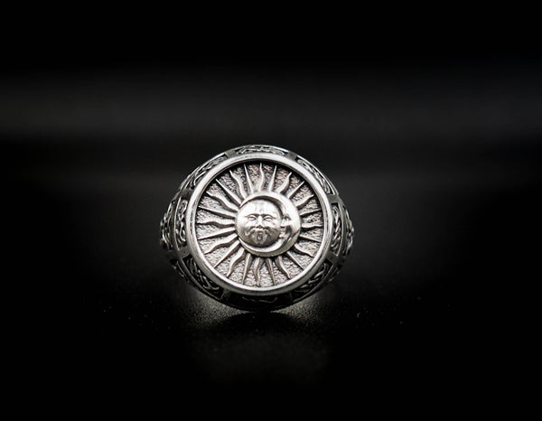 Sun Moon Ring Celtic Ornament Talisman Boho Men's Women Fashion Jewelry 925 Sterling Silver Size 6-15