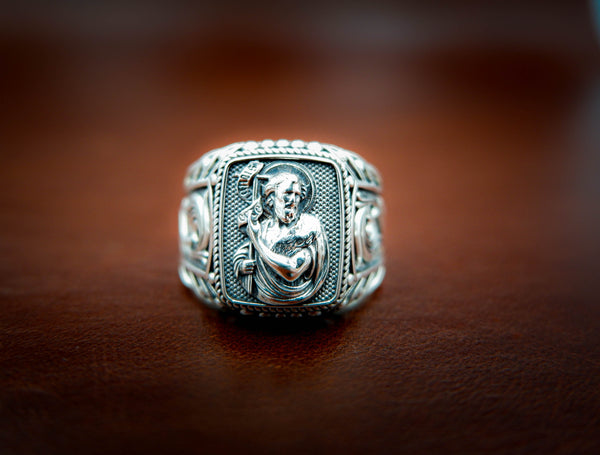 Catholic Signet St Saint John the Baptist Ring Mens Amulet Jewelry 925 Sterling Silver Size 6-15