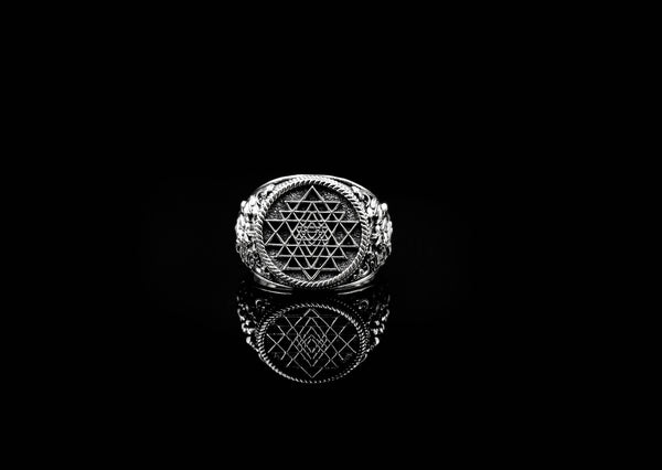 Sri Yantra Ring Gothic Triangle Hindu Talisman for Men Women Jewelry 925 Sterling Silver