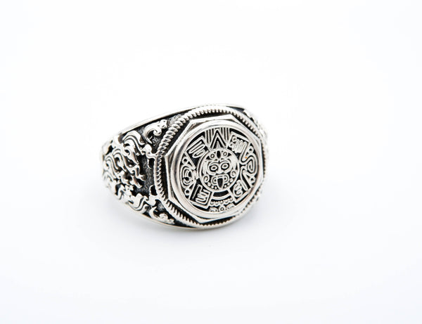 Mayan Calendar Ring Mexican Aztec Amulet Protection Jewelry 925 Sterling Silver Size 6-15