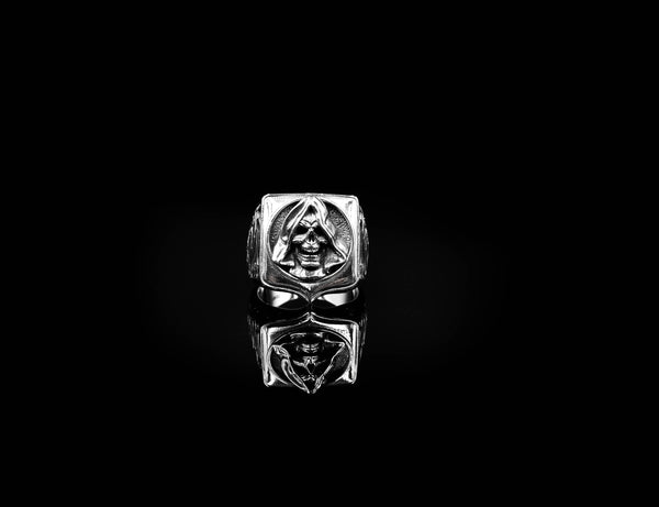 Hooded Skull Ring Gothic Men Death Santa Muerte for Men Women Jewelry 925 Sterling Silver