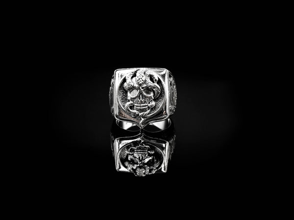 Snake Skull Ring Gothic Men's Death Punk for Men Women Jewelry 925 Sterling Silver
