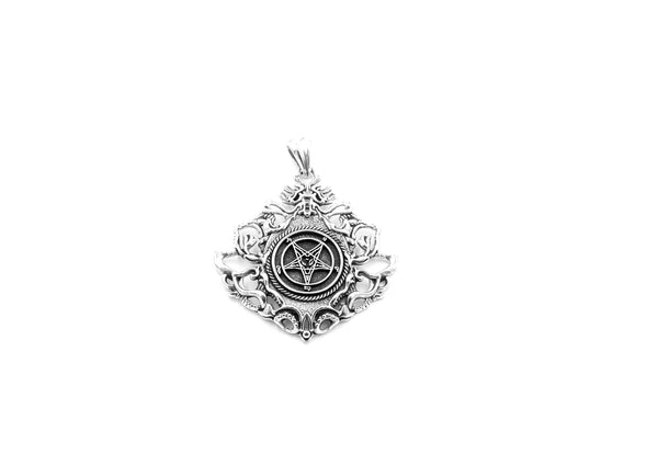 Pentagram Baphomet Satan Goat Demon Pendant 925 Sterling Silver