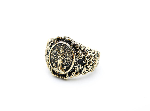 Kuan Yin Ring Chines Guan Yin Buddha Amulet Brass Jewelry Size 6-15