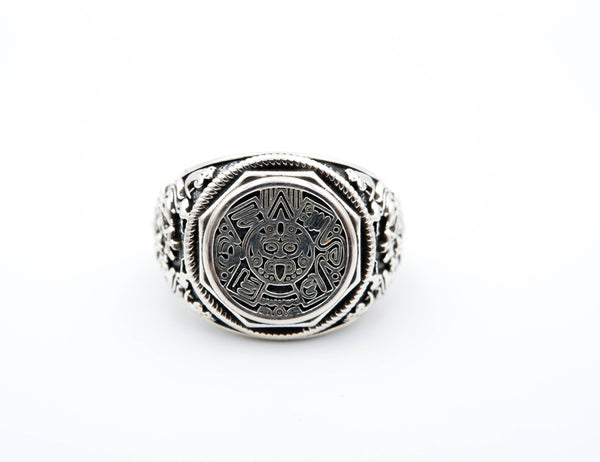 Mayan Calendar Ring Mexican Aztec Amulet Protection Jewelry 925 Sterling Silver Size 6-15