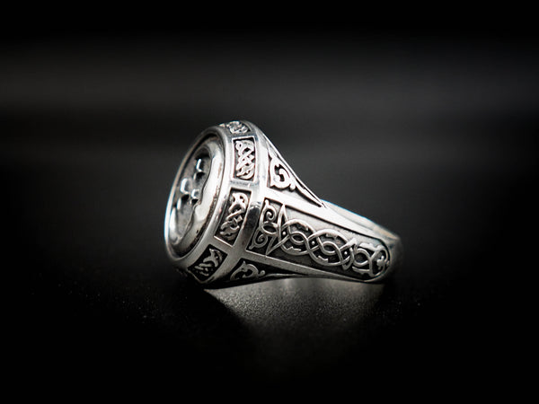 Moon and Stars Ring Celtic Ornament Talisman Boho Men's Women Fashion Jewelry 925 Sterling Silver Size 6-15