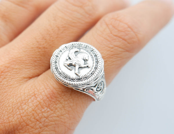 Mens Wing Lion Animal Ring Gothic Biker Winged Lion Jewelry 925 Sterling Silver Size 6-15