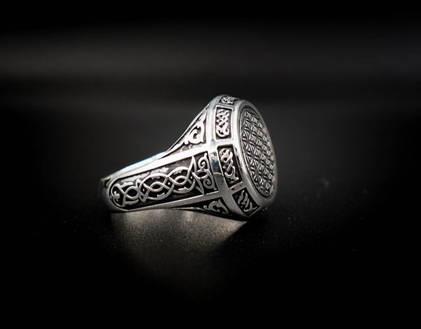 Flower of Life Ring, Tree of Life Celtic Ornament Talisman Boho Men's Women Fashion Jewelry 925 Sterling Silver Size 6-15