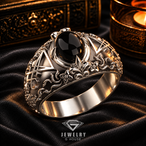 Men Sigil of Lucifer Seal of Satan Devil Demon Ring, Onyx Lucifer Ring 925 Sterling Silver Size 6-15