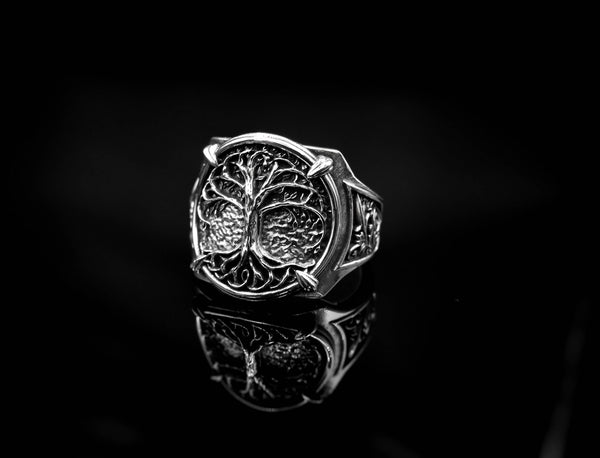 Tree of Life Ring for Mens Biker Gothic Jewelry 925 Sterling Silver R-401