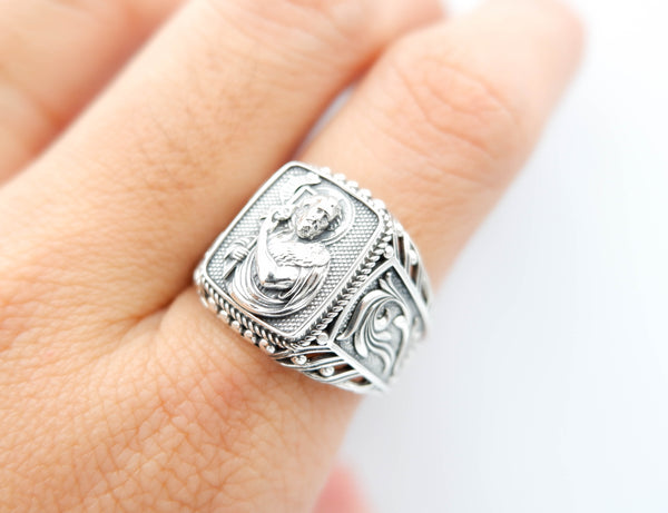 Catholic Signet St Saint John the Baptist Ring Mens Amulet Jewelry 925 Sterling Silver Size 6-15