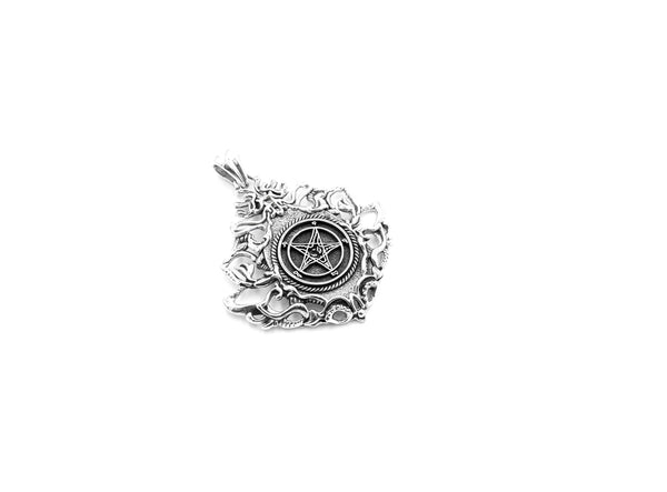 Pentagram Baphomet Satan Goat Demon Pendant 925 Sterling Silver