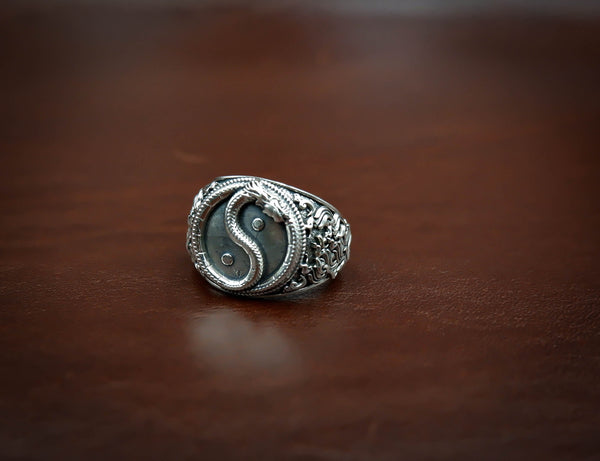 Dragon Yin Yang Ring for Men Women Amulet Animal Jewelry 925 Sterling Silver