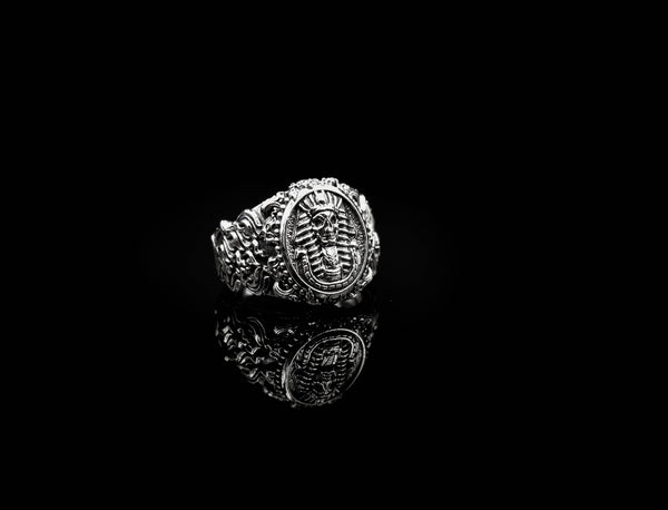 Egyptian Pharaoh Skull Ring Gothic Biker Amulet Jewelry 925 Sterling Silver
