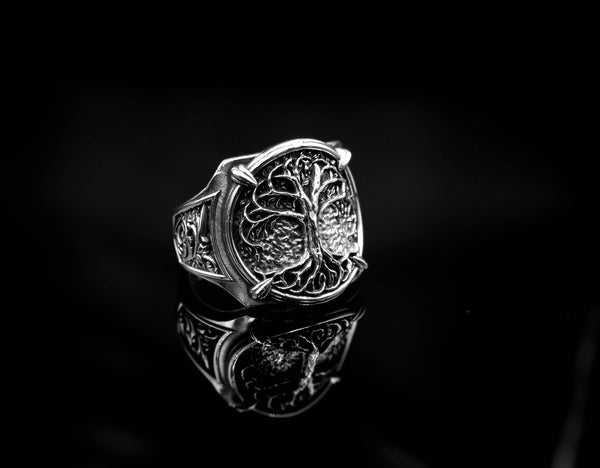 Tree of Life Ring for Mens Biker Gothic Jewelry 925 Sterling Silver R-401