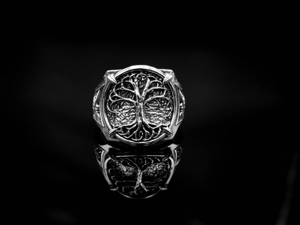 Tree of Life Ring for Mens Biker Gothic Jewelry 925 Sterling Silver R-401