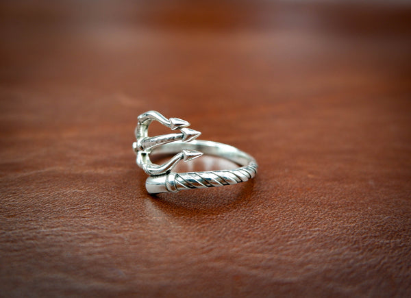 Poseidon Trident Ring Greek Ancient Amulet Jewelry 925 Sterling Silver Size 6-15