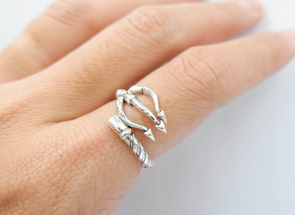 Poseidon Trident Ring Greek Ancient Amulet Jewelry 925 Sterling Silver Size 6-15