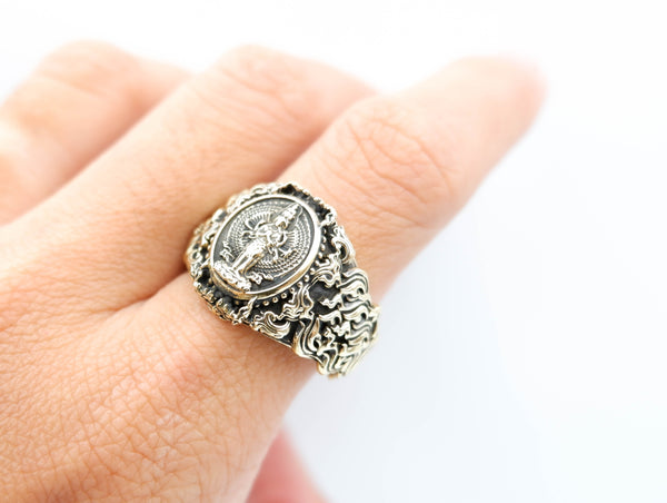 Kuan Yin Ring Chines Guan Yin Buddha Amulet Brass Jewelry Size 6-15
