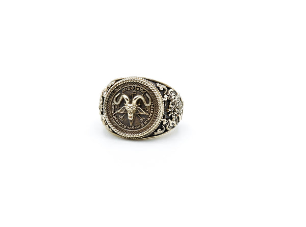 Pentagram Satanic Baphomet Goat Head Rings Leviathan Cross Satan Demon Devil Lucifer Brass Jewelry Size 6-15
