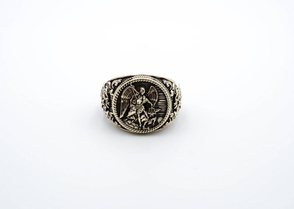 Angel Michael Ring for Men Punk Christian Knight Saint Michael Protect Brass Jewelry Size 6-15