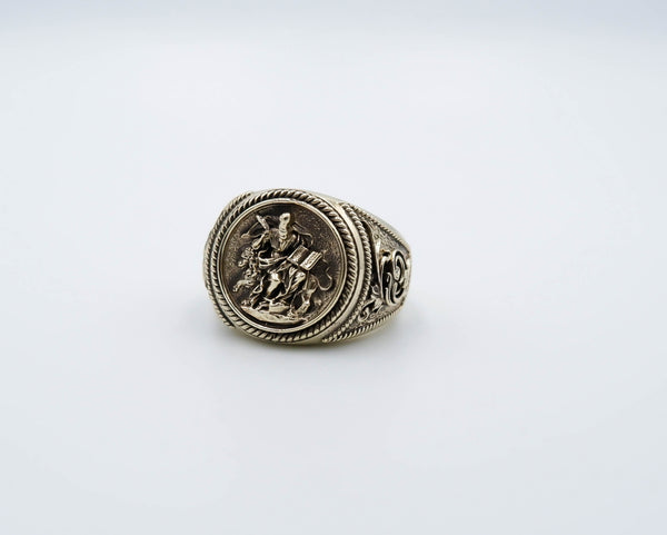 Saint Mark Lion Signet Ring Cross Protection Christian Brass Jewelry Br-530