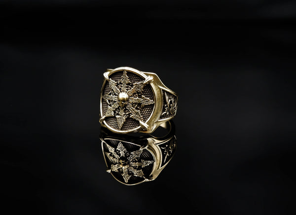 Chaos Star Ring with Skull Mens Biker Gothic Brass Jewelry Size 6-15 Br-426