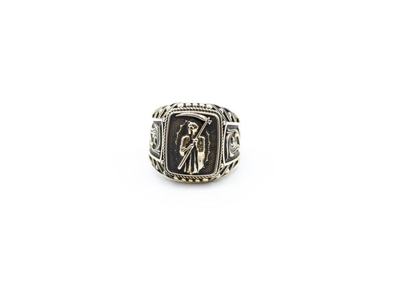 Gothic Men Death Santa Muerte Skull Ring for Men Women Angel Of Death Brass Jewelry Size 6-15
