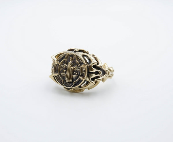 Saint Benedict Ring Women Christian Catholic Cross Brass Jewelry Size 6-15 Br-437