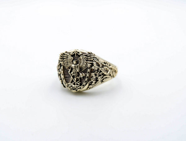 Saint Archangel Michael Dragon Wings Ring Christian Catholic Brass Jewelry Br-518