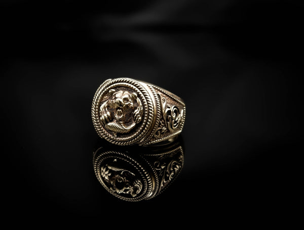Bear and Fish Ring for Men Animal Brass Jewelry Size 6-15 Br-410