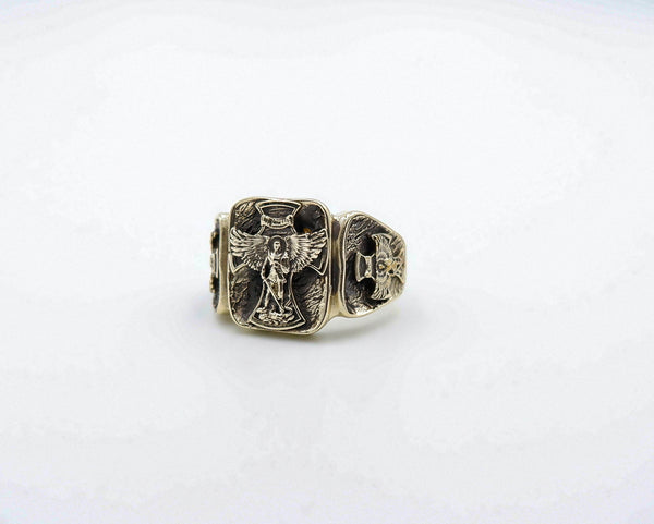 Saint Michael Cross Ring Brass Jewelry Br-519